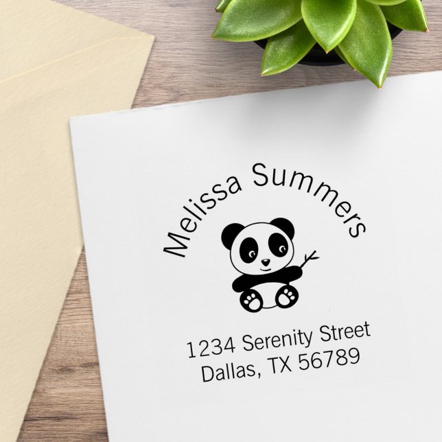 Cute Little Panda Holding a Bamboo Arch Address Rubber Stamp (Creator Uploaded)