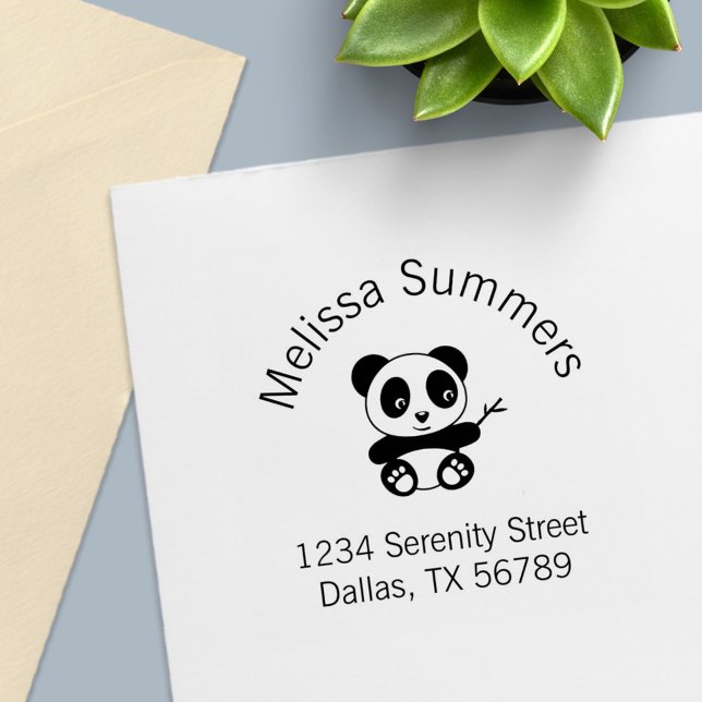 Cute Little Panda Holding a Bamboo Arch Address Self-inking Stamp (Creator Uploaded)