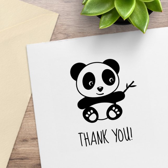 Cute Little Panda Holding a Bamboo Stick Thank You Rubber Stamp (Creator Uploaded)