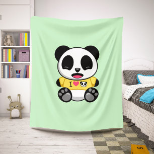 Cute Little Panda In Yellow T-shirt on Green Sherpa Blanket