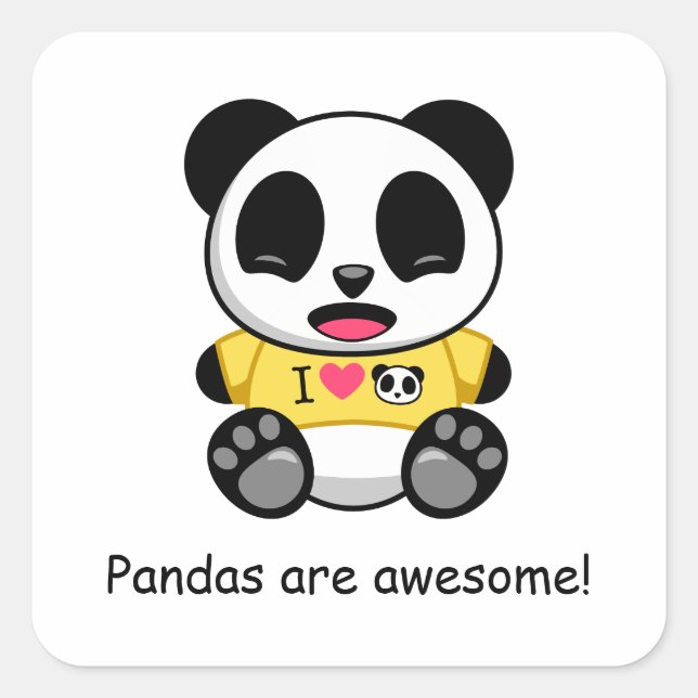 Cute Little Panda on White Square Sticker (Front)