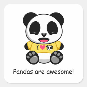 Cute Little Panda on White Square Sticker
