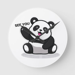 cute little panda round clock