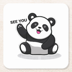 cute little panda square paper coaster