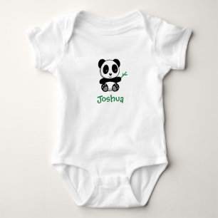 Cute Little Panda with a Bamboo Stick Baby Bodysuit