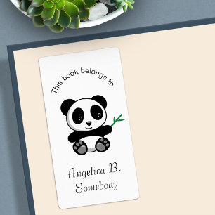 Cute Little Panda with a Bamboo Stick Bookplate