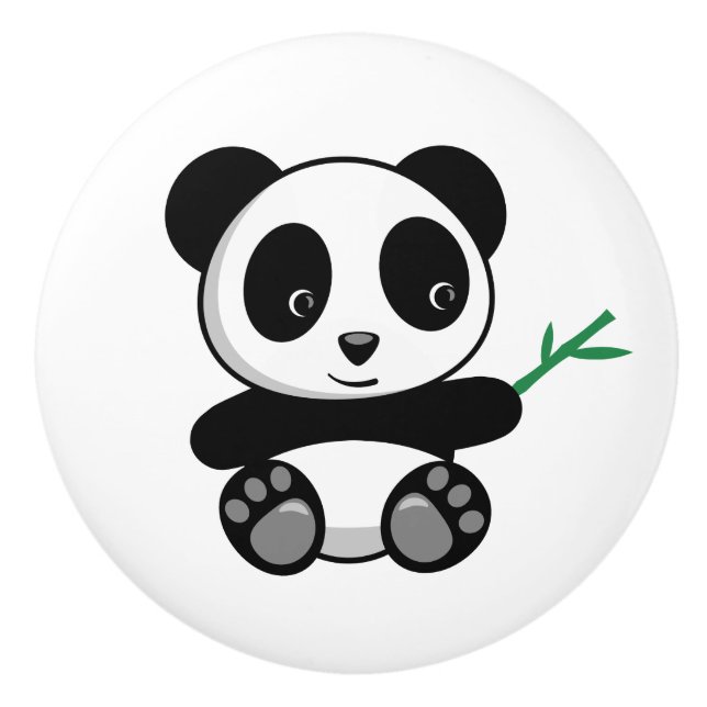 Cute Little Panda with a Bamboo Stick Ceramic Knob (Front)