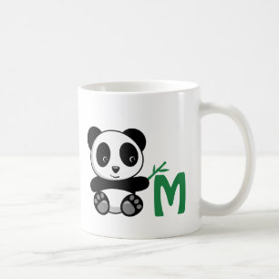 Cute Little Panda with a Bamboo Stick Monogram Coffee Mug