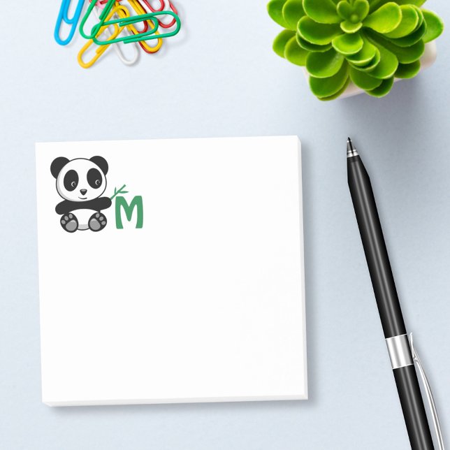 Cute Little Panda with a Bamboo Stick Monogram Post-it Notes (Creator Uploaded)