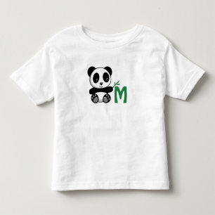 Cute Little Panda with a Bamboo Stick Monogram Toddler T-Shirt