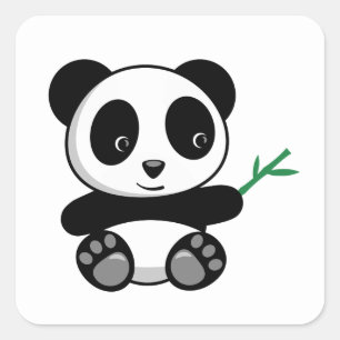 Cute Little Panda with a Bamboo Stick Square Sticker