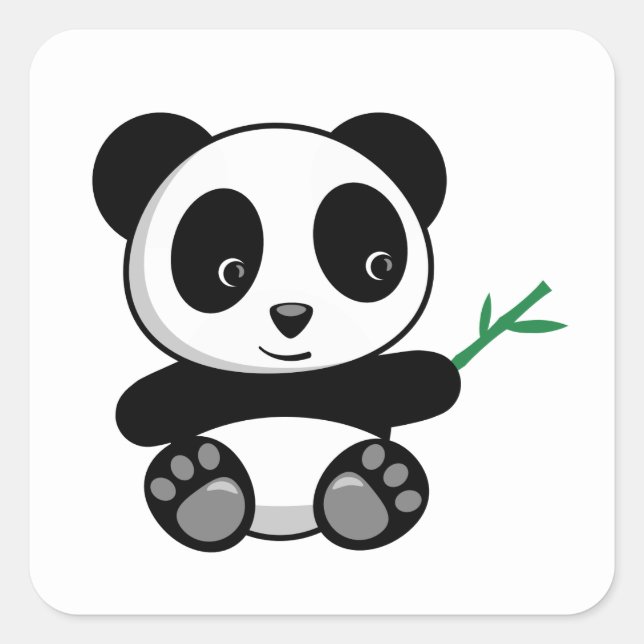 Cute Little Panda with a Bamboo Stick Square Sticker (Front)