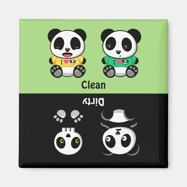 Cute Little Pandas Clean Dirty Green Magnet (Front)