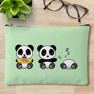 Cute Little Pandas on Green Blank Accessory Pouch