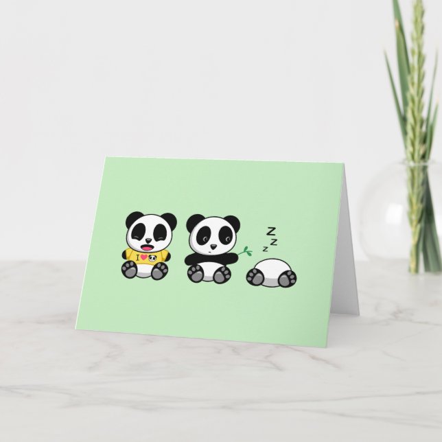Cute Little Pandas on Green Blank Card (Front)