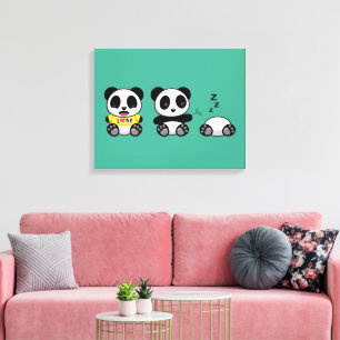 Cute Little Pandas on Green Canvas Print