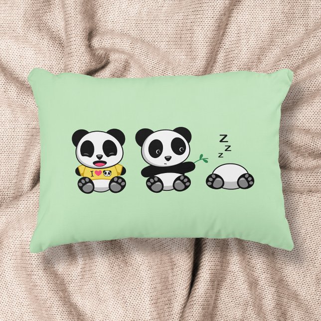 Cute Little Pandas on Green Decorative Cushion (Creator Uploaded)