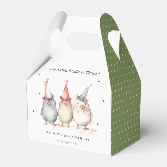Cute Little Party Birds Any Age Kids Birthday Favour Box (Front Side)