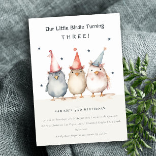 Cute Little Party Birds Any Age Kids Birthday Invitation