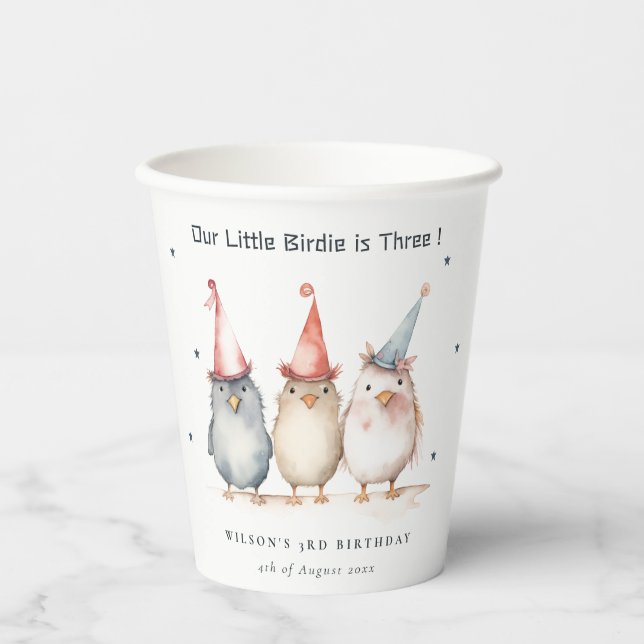 Cute Little Party Birds Any Age Kids Birthday Paper Cups (Front)