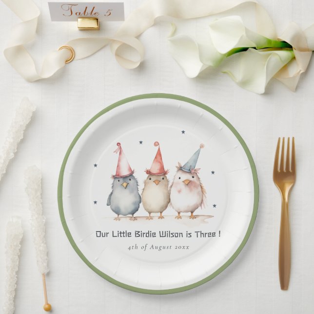 Cute Little Party Birds Any Age Kids Birthday Paper Plate (Wedding)