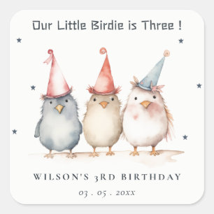 Cute Little Party Birds Any Age Kids Birthday Square Sticker
