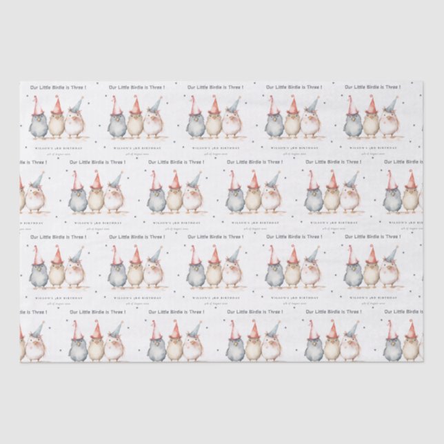 Cute Little Party Birds Any Age Kids Birthday Tissue Paper (Front)