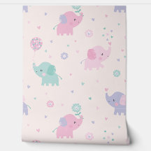 Cute Little pastel Elephants pink lilac mint cream