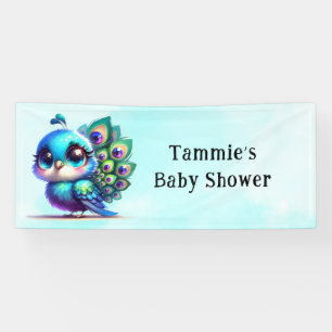 Cute Little Peacock Baby Shower Custom Banner