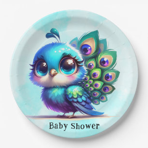 Cute Little Peacock Baby Shower Paper Plate
