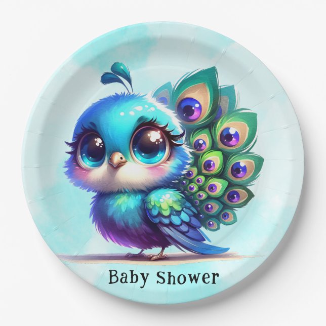Cute Little Peacock Baby Shower Paper Plate (Front)