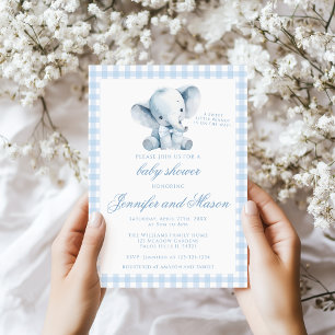 Cute Little Peanut Blue Elephant Baby Boy Shower Invitation