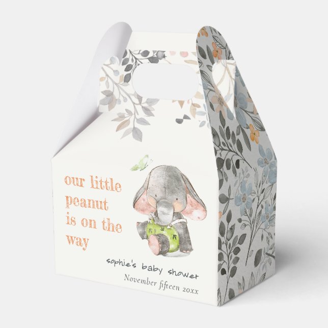 Cute Little Peanut Elephant Foliage Baby Shower Favour Box (Front Side)
