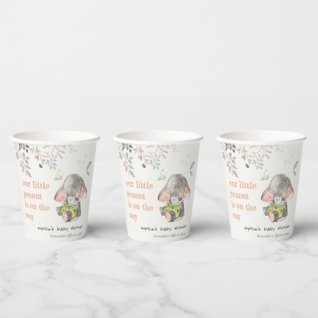Cute Little Peanut Elephant Foliage Baby Shower Paper Cups (Multi)