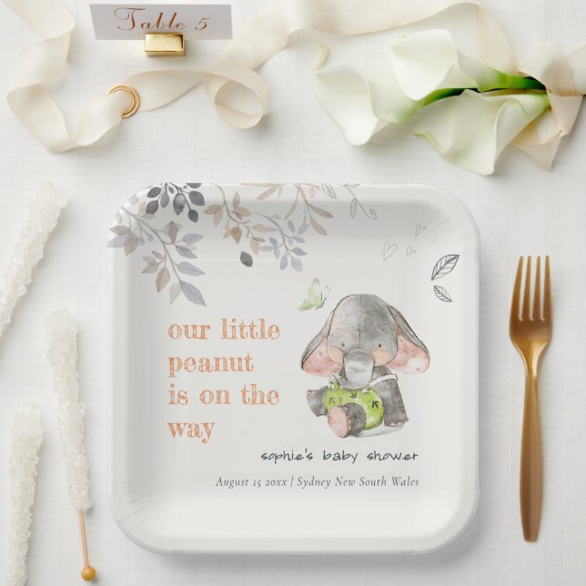 Cute Little Peanut Elephant Foliage Baby Shower Paper Plate (Wedding)