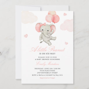 Cute Little Peanut Elephant girl pink Baby shower Invitation