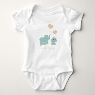 Cute Little Peanut Elephant Heart Balloon Blue Baby Bodysuit