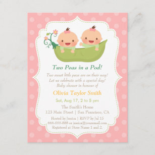 Cute Little Peas in a Pod Twin Girls Baby Shower Invitation
