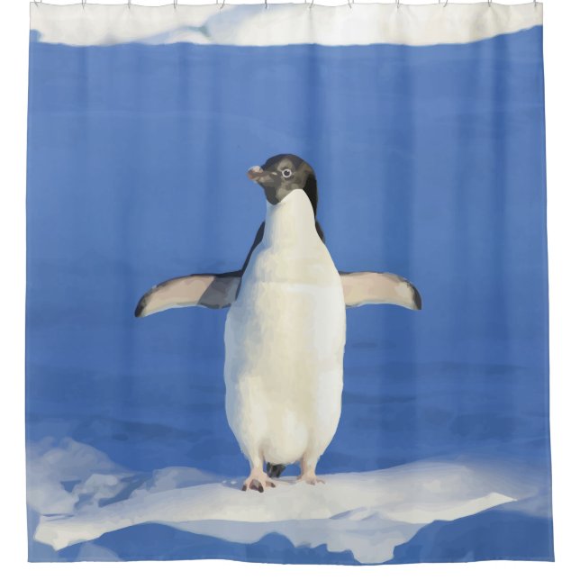 Cute Little Penguin Bird Blue Ice Shower Curtain (Front)