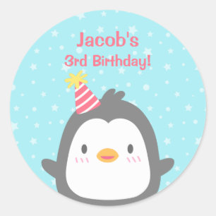 Cute Little Penguin Birthday Party Favour Stickers
