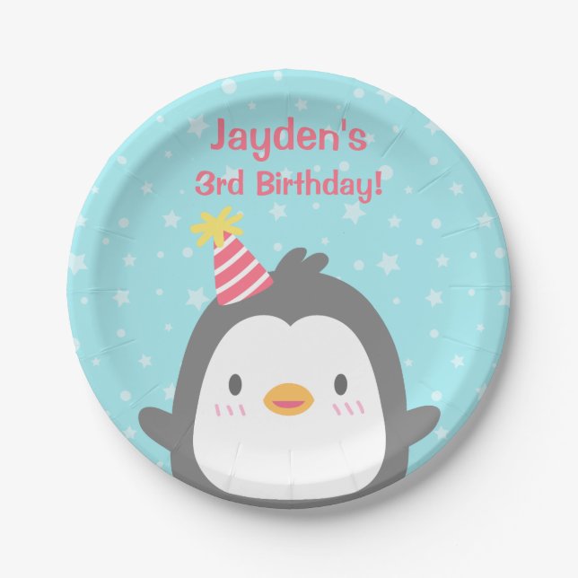 Cute Little Penguin Birthday Party Supplies Paper Plate (Front)
