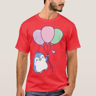 Cute Little Penguin Flying With Balloons T-Shirt