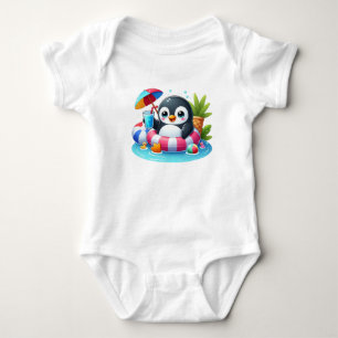 Cute little penguin in summer baby bodysuit