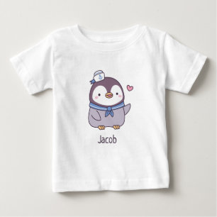 Cute Little Penguin Sailor Crew Personalised Name Baby T-Shirt