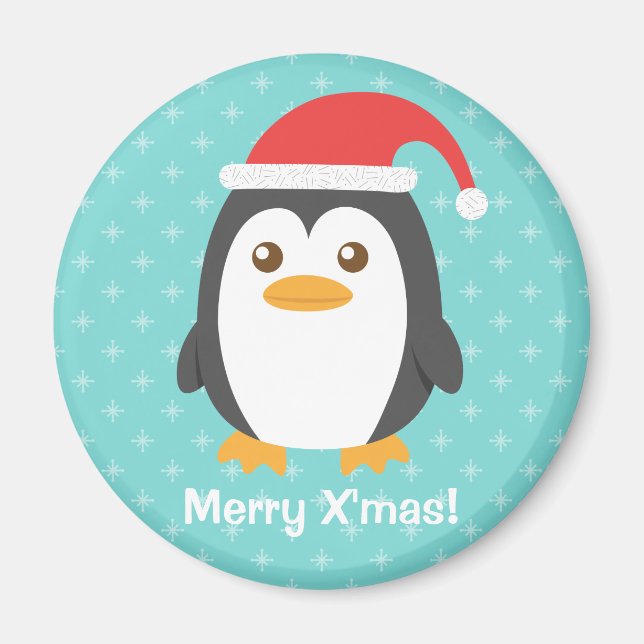 Cute Little Penguin Santa Hat Christmas Magnet (Front)