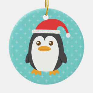 Cute Little Penguin with Santa Hat for Christmas Ceramic Tree Decoration