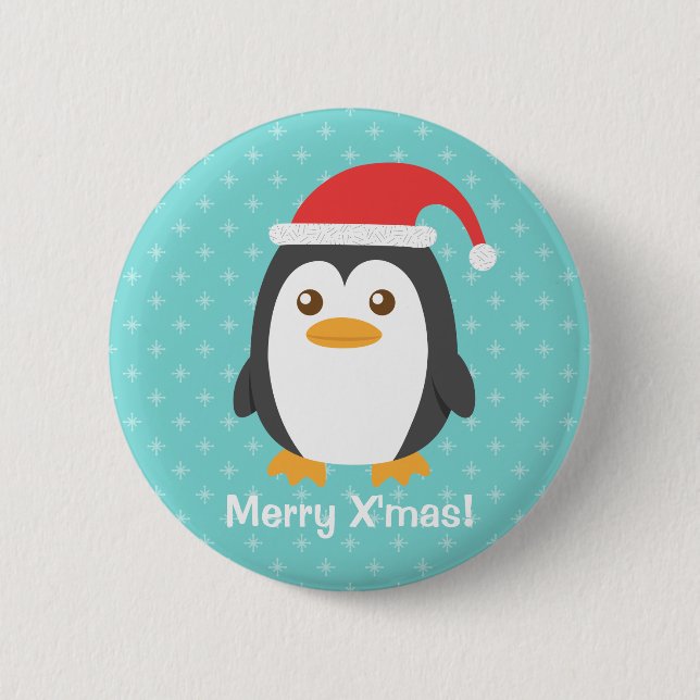 Cute Little Penguin with Santa Hat Xmas Button (Front)