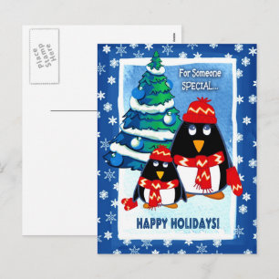 Cute Little Penguins Christmas  Holiday Postcard