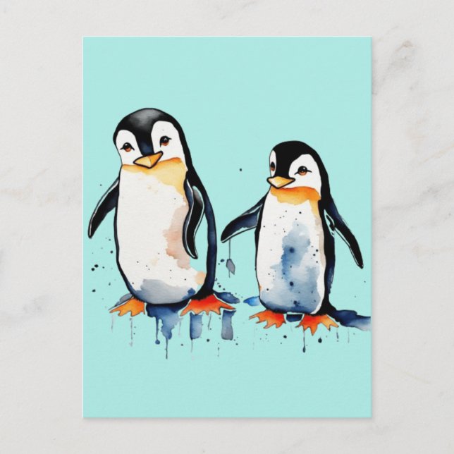Cute little penguins  holiday postcard (Front)