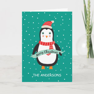Cute little Penquin "Merry Christmas" Personalised Holiday Card